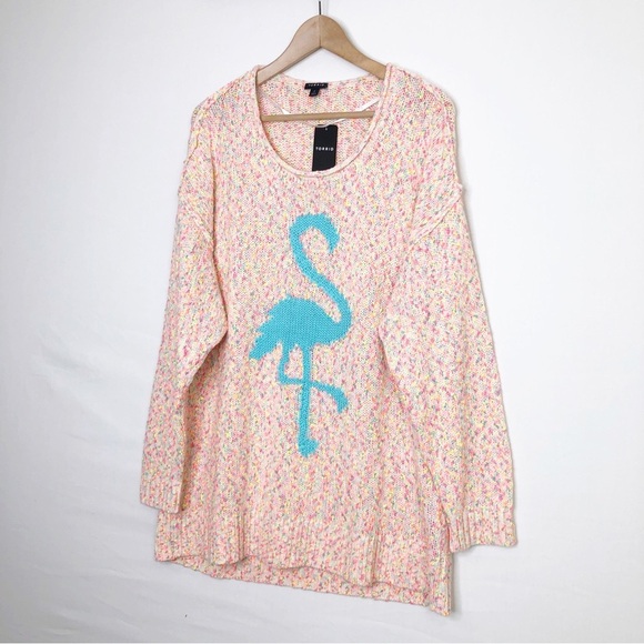 Torrid speckled multicolored flamingo, graphic, print, pull over sweater - Picture 8 of 12